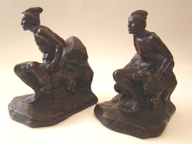 A fine pair of Indian warrior with his dog bookends by Jennings Brother circa 1930 — image 3